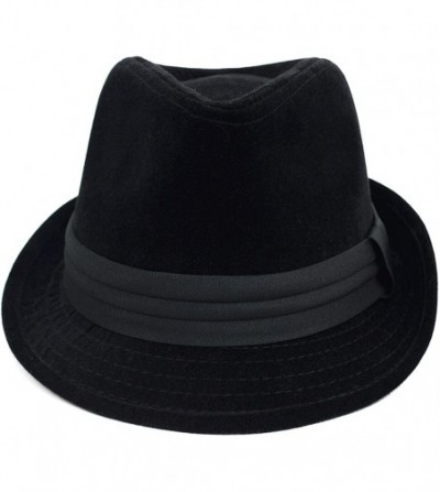 Fedoras Mens Velvet Fedora Hat - Black Banded Classic Brim Fedora for Men - CR1876D47SA