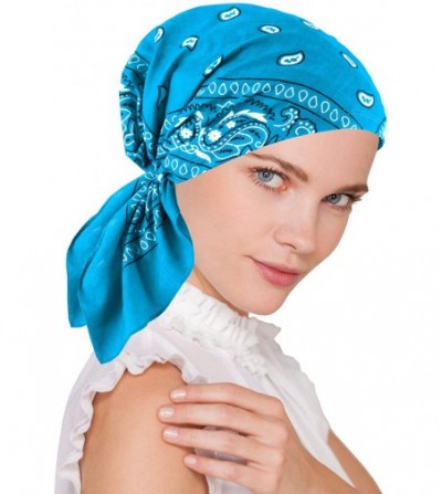 Skullies & Beanies Paisley Bandana Scarf Pre Tied Cotton Chemo Hat Beanie Turban Headwear for Cancer - 04- Dark Turquoise - C...