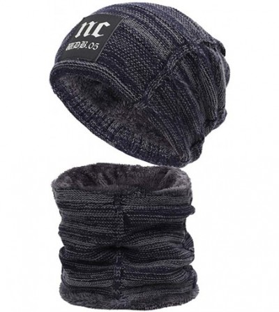 Skullies & Beanies Hat Scarf Set Winter Beanie Warm Knit Hat Fleece Lined Scarf Warm Winter Hat for Men & Women - Navy 2 - CY...