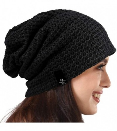 Skullies & Beanies Women's Knit Slouchy Beanie Baggy Skull Cap Turban Winter Summer Beret Hat - Solid Black - CK18W6LXEAO