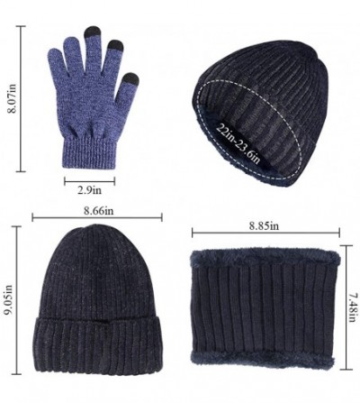 Skullies & Beanies Winter Knit Beanie Hat Neck Scarf Touch Screen Gloves Set Fleece Lined Skull Cap - Navy - CQ18N9O99GC
