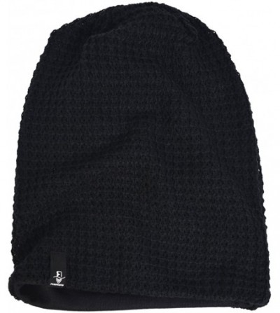 Skullies & Beanies Women's Knit Slouchy Beanie Baggy Skull Cap Turban Winter Summer Beret Hat - Solid Black - CK18W6LXEAO