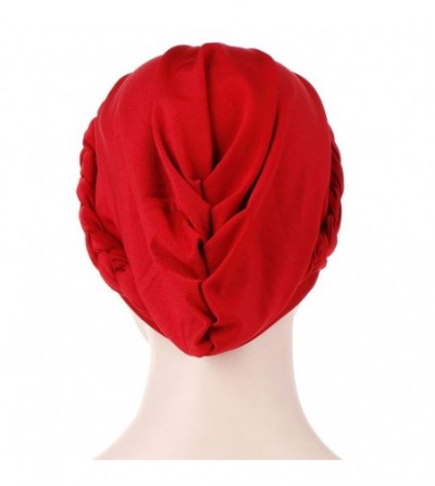 Skullies & Beanies Women Beaded Braid India Hats Muslim Cancer Chemo Beanie Turban Wrap Cap - Red - CM18T7OQUAO