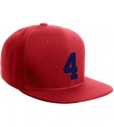 Baseball Caps Classic Flat Bill Visor Snapback Hat Customized Color Player Team Number 0 to 99 - Number 4 Navy - Red Hat - C5...