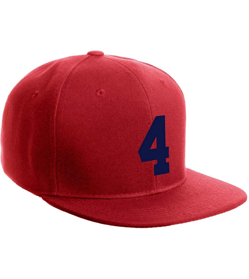 Baseball Caps Classic Flat Bill Visor Snapback Hat Customized Color Player Team Number 0 to 99 - Number 4 Navy - Red Hat - C5...