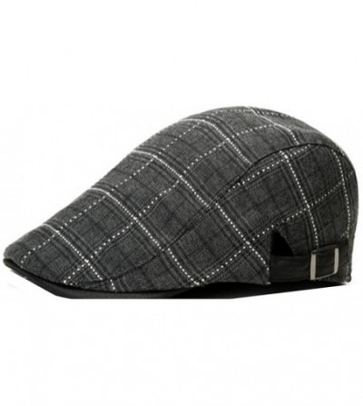 Skullies & Beanies Men's Winter Warm Woolen Hat Outdoor Baseball Cap Fold Earmuffs Peaked Camping Hat - Grey Plaid - C018955WO0R