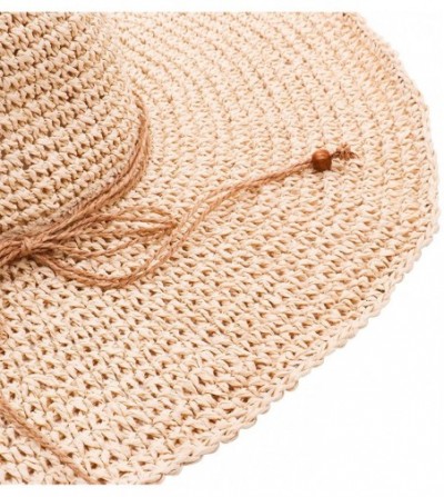 Sun Hats Women's Beach Floppy Straw Sun Hat Foldable Girls Wide Brim Hat Shell Tassel Bowknot UPF UV Cap - Beige - CN18R45KNTY