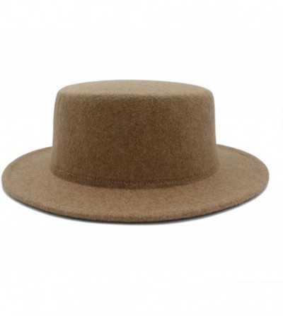 Sun Hats Boater Flat Top Hat for Women's Men' Felt Wide Brim Chapeu de Feltro Gambler Prok Pie Fedora Hat - 1 - CY18C70AZ3L