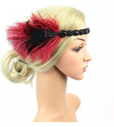 Headbands 1920s Headpiece Feather Flapper Headband Great Gatsby Headdress Vintage Accessory - Wine Red -4 - C018K632MM9
