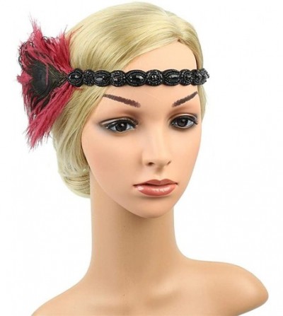 Headbands 1920s Headpiece Feather Flapper Headband Great Gatsby Headdress Vintage Accessory - Wine Red -4 - C018K632MM9