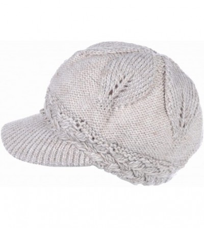 Newsboy Caps Womens Winter Chic Cable Warm Fleece Lined Crochet Knit Hat W/Visor Newsboy Cabbie Cap - CH1860KQZTW