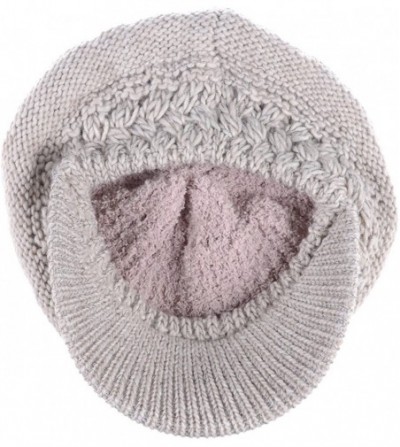 Newsboy Caps Womens Winter Chic Cable Warm Fleece Lined Crochet Knit Hat W/Visor Newsboy Cabbie Cap - CH1860KQZTW