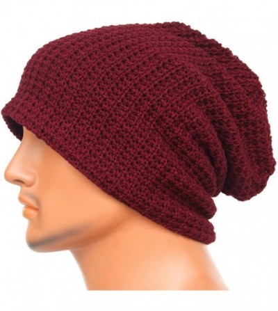 Skullies & Beanies Unisex Beanie Hat Slouchy Knit Cap Skullcap Baggy Crochet Style 1004 - Claret - CT128MYVB23
