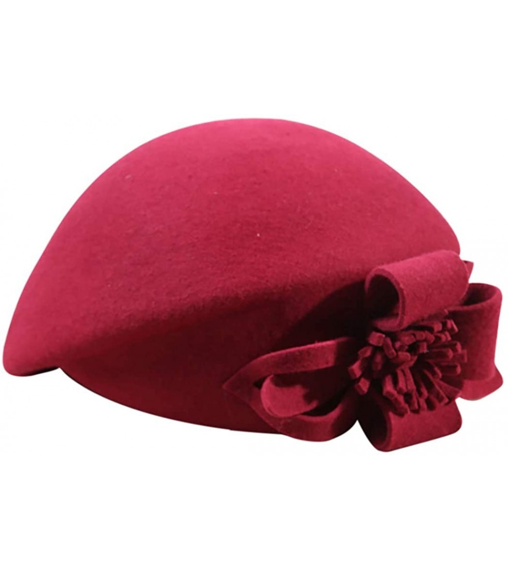 Berets Womens Beret French Beret Retro Large Flower Hat Beanie Cap for Ladies - Wine Red - CU18L7MWCTZ