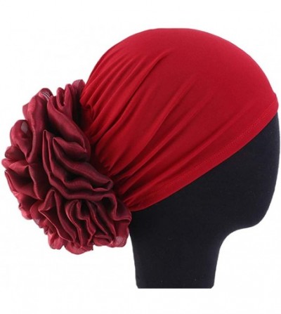 Skullies & Beanies 1Pack / 2Packs Women Flower Elastic Turban Beanie Head Wrap Chemo Cap Hat - 3pcs-black&gray&wine Red - C21...