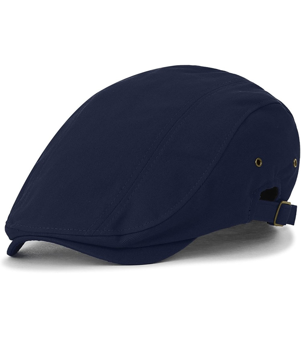Newsboy Caps Cotton Solid Color Adjustable Gatsby Newsboy Hat Cabbie Hunting Flat Cap - Navy - CA18H426CY3
