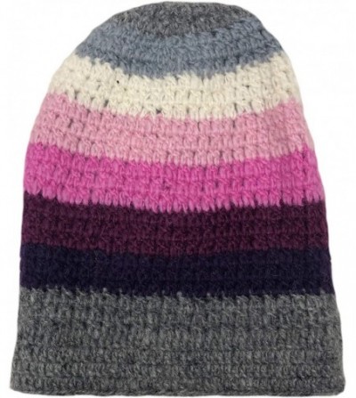 Skullies & Beanies Nepal Hand Knit Sherpa Hat with Ear Flaps- Trapper Ski Heavy Wool Fleeced Lined Cap - Pink Slouchy - CV11T...