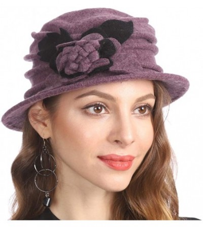 Berets Women's Winter Warm 100% Wool Beret Beanie Cloche Bucket Hat - Purple - CX18Y0HHDWK