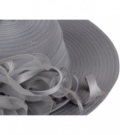 Sun Hats Women's Organza Wide Brim Floral Ribbon Kentucky Derby Church Dress Sun Hat - Grey - CP17Y0KHZ5Y