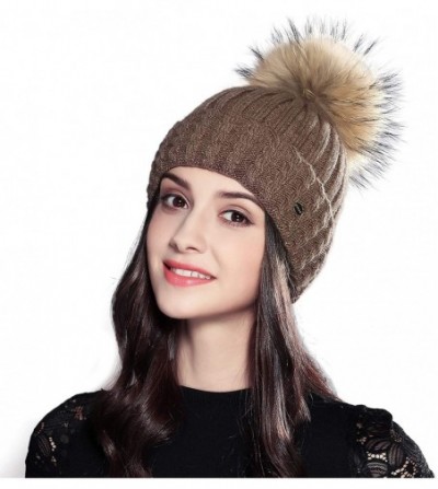 Skullies & Beanies Knit Stocking Cap for Women Girls Adult Students Fur Pompom Beanie Bobble Ski Hat - Coffee - C618X226U5H