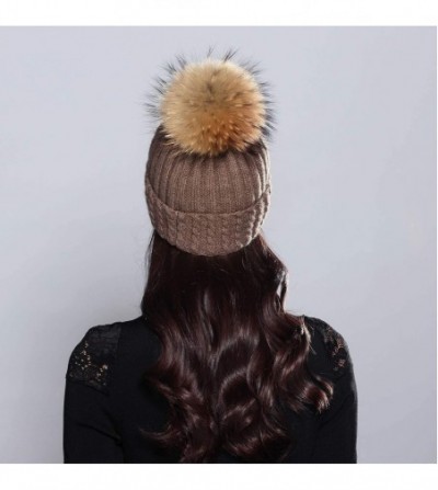 Skullies & Beanies Knit Stocking Cap for Women Girls Adult Students Fur Pompom Beanie Bobble Ski Hat - Coffee - C618X226U5H
