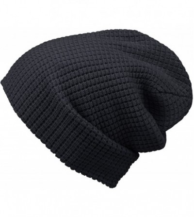 Skullies & Beanies Cotton Embossed Knit Slouchy Beanie Winter Warm Ski Skater Hip-hop Hat - Navy - CA11OEJYQZF
