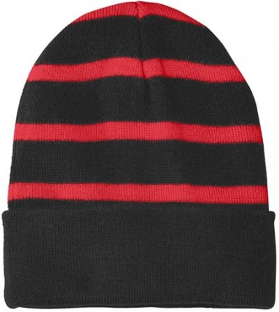 Skullies & Beanies Fleece Lined Stripe Beanies in - Black/Red - CI12LZNAKLP