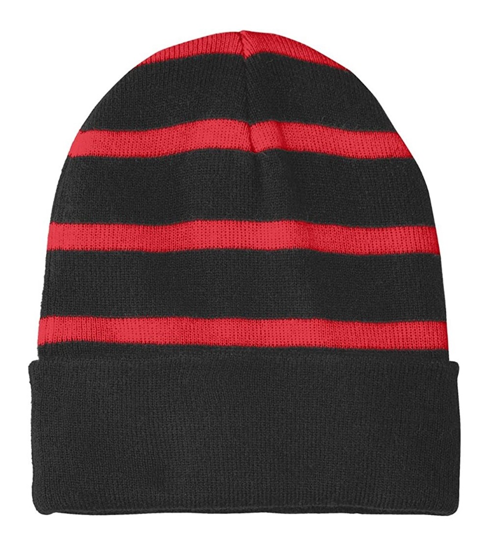 Skullies & Beanies Fleece Lined Stripe Beanies in - Black/Red - CI12LZNAKLP
