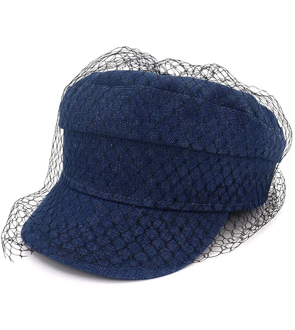 Newsboy Caps Women Newsboy Denim Hat Ladies Autumn Jean with Veil Cap Beret Hats - Blue - CF18I04S2NH
