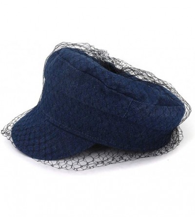 Newsboy Caps Women Newsboy Denim Hat Ladies Autumn Jean with Veil Cap Beret Hats - Blue - CF18I04S2NH