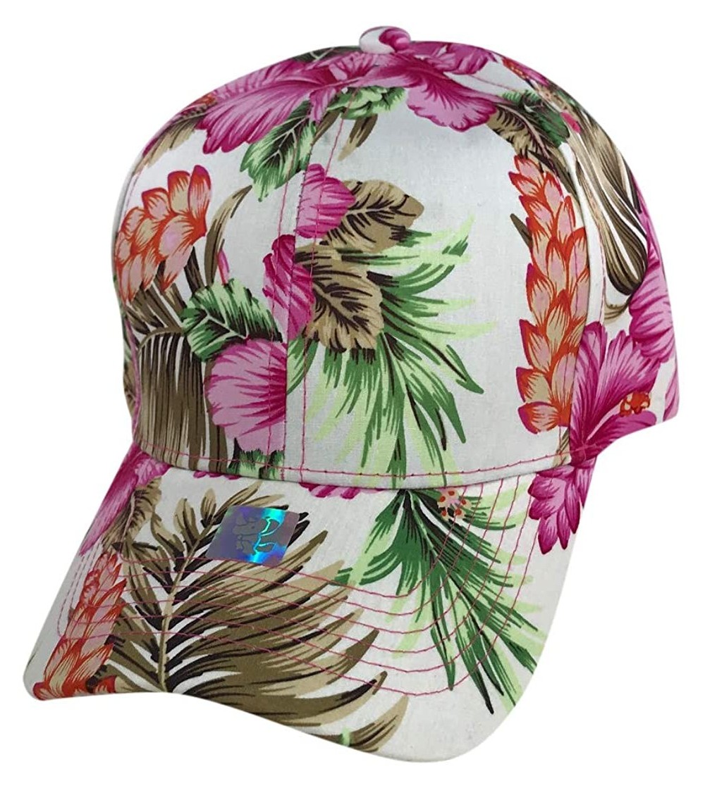 Baseball Caps Floral Print Baseball hat - Hawaiian Flower Baseball Caps - White & Pink Floral Print - CC18R68YRG2