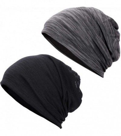 Skullies & Beanies Cotton Beanie Lightweight Turban Slouchy Beanie Hat Cap for Women and Men - 06-black+grey - CQ18RYRKNU6
