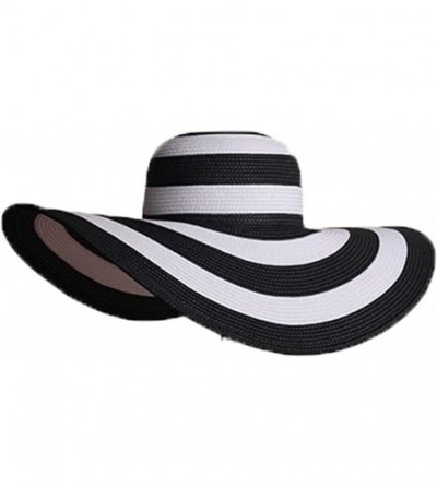 Sun Hats Womens/Big Girls Striped Floppy Hat Sun Bonnet Folding Large Brim Cap - Black - CN12CR25K8R