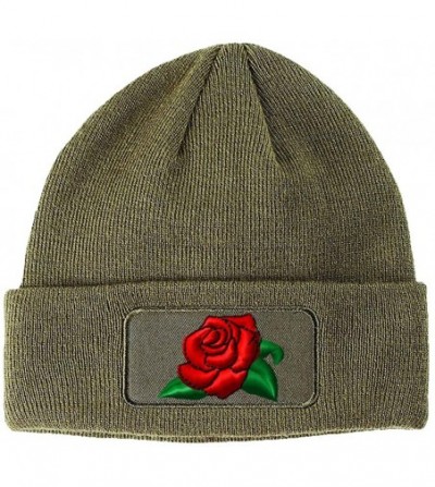 Skullies & Beanies Custom Patch Beanie Rose Flower A Embroidery Skull Cap Hats for Men & Women - Olive Green - CQ18A6G8OKG