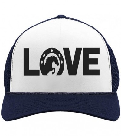 Baseball Caps Love Horses - Animal Lover Rearing Horse - Horseshoe Trucker Hat Mesh Cap - Navy/White - C01858M9YY6