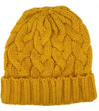 Skullies & Beanies Trendy Warm Soft Stretch Cable Knit Beanie - Mustard - CV18MD5XX3M
