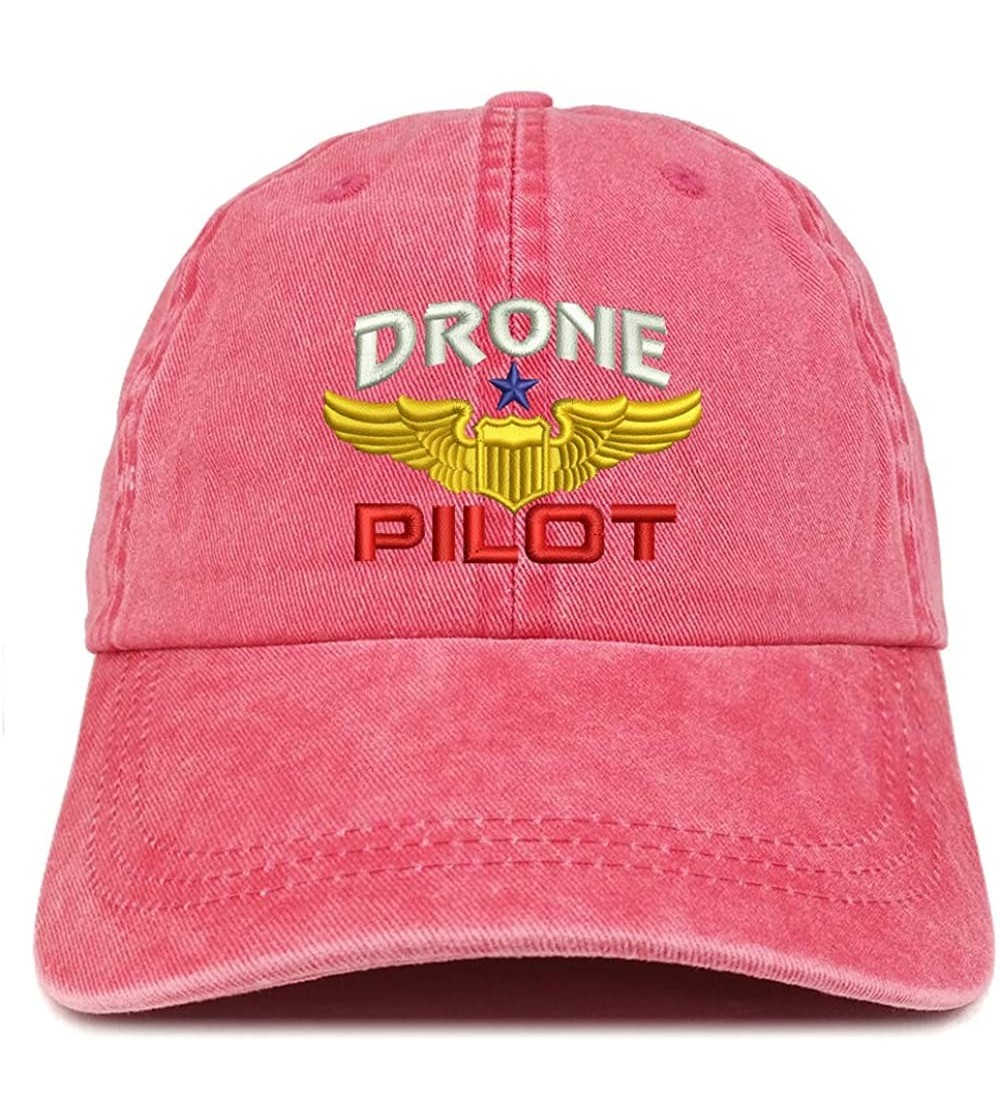 Baseball Caps Drone Pilot Aviation Wing Embroidered Cotton Adjustable Washed Cap - Red - CJ18KNK4NU4