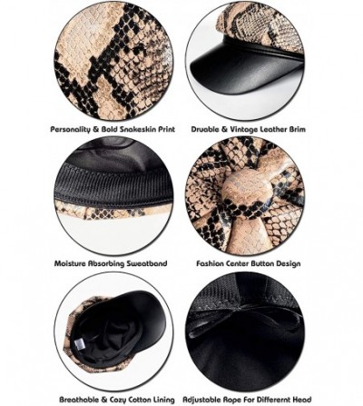 Newsboy Caps Unique Snakeskin PU Leather Newsboy Hats for Women Vintage Animal Print Winter Visor Beret - Khaki - CD18YYQ798N