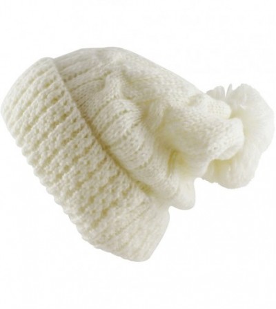 Skullies & Beanies Thick Crochet Knit Pom Pom Beanie Winter Ski Hat - Off White - CM127R5RJKB