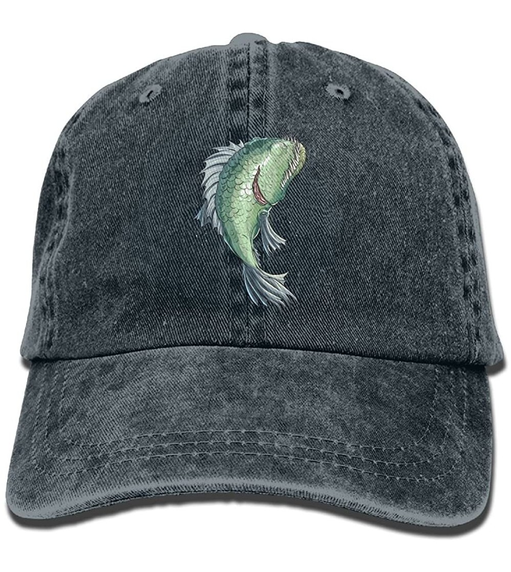 Skullies & Beanies Ugly and Ferocious Fish Denim Baseball Caps Hat Adjustable Cotton Sport Strap Cap for Men Women - Navy - C...