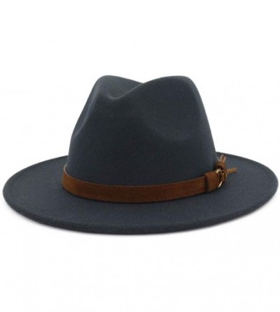 Fedoras Men & Women Vintage Wide Brim Fedora Hat with Belt Buckle - A Buckle-dark Grey - CS18L4YD2UZ