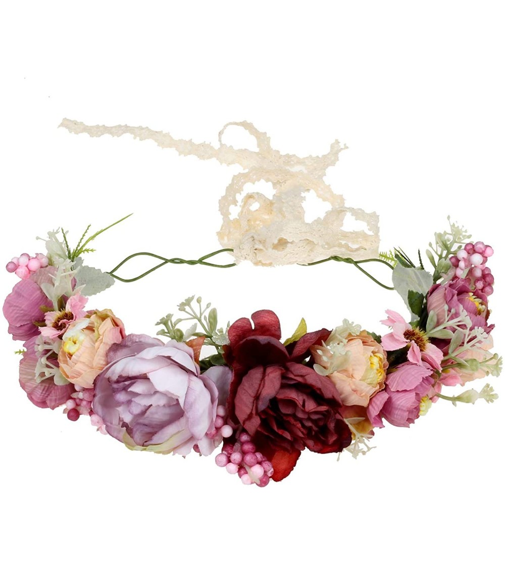 Headbands Adjustable Flower Headband Hair Wreath Floral Garland Crown Halo Headpiece with Ribbon Boho Wedding Festival - Y - ...