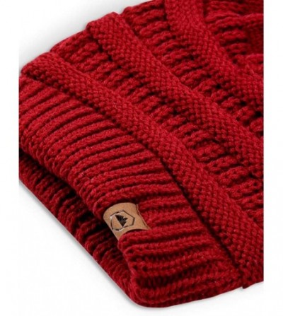 Skullies & Beanies Womens Cable Knit Beanie - Warm & Soft Stretch Winter Hats for Cold Weather - Maroon - CG12N9LWD7I