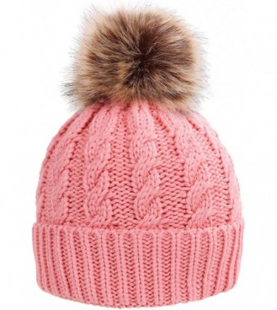 Skullies & Beanies Winter Wonderland Splash Patterned Thick Knit Fleece Lined Snow Beanie Hats - Pink /Natural Color - CX18KL...