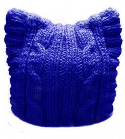 Skullies & Beanies Handmade Knit Pussycat Hat Women's March Parade Cap Cat Ears Beanie - Adult-blue - CH189KK6ONE