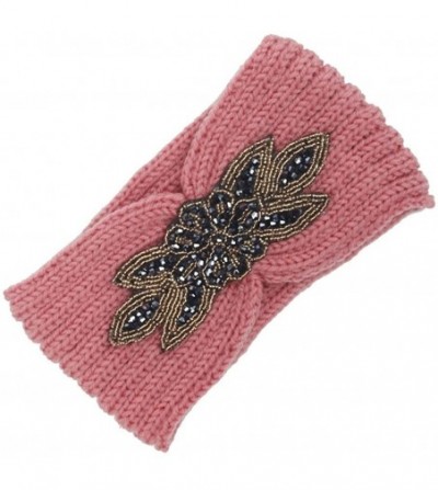 Headbands Bohemia Headband- Women Diamond Knitting Handmade Keep Warm Hairband - Pink - CO186RI9EZ4