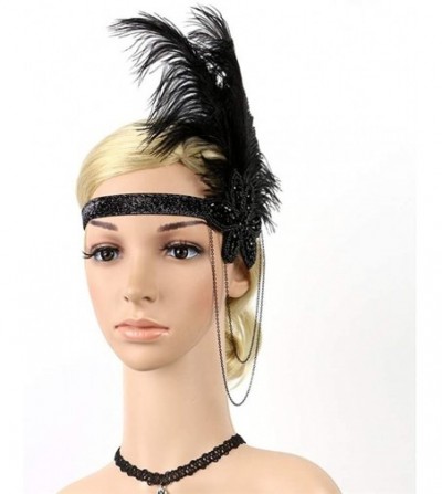 Headbands 1920s Headpiece Feather Flapper Headband Great Gatsby Headdress Vintage Accessory - Black -3 - CF18K645EA9