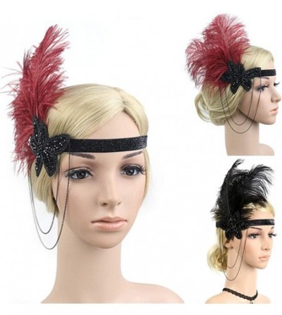 Headbands 1920s Headpiece Feather Flapper Headband Great Gatsby Headdress Vintage Accessory - Black -3 - CF18K645EA9