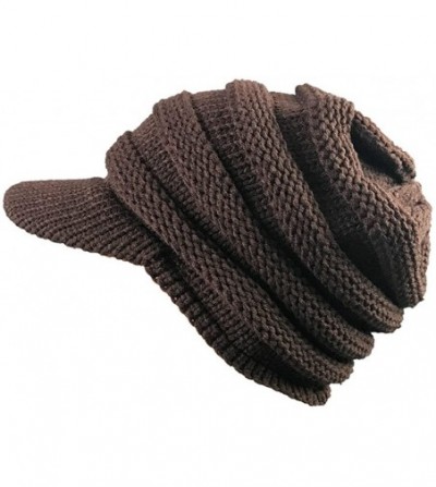 Berets Women Ladies Winter Knitting Hat Warm Artificial Wool Snow Ski Caps With Visor - T-coffee - CS1897OENRK