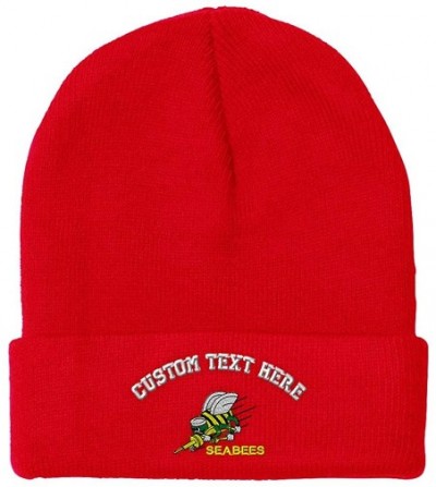 Skullies & Beanies Custom Beanie for Men & Women Seabees Embroidery Acrylic Skull Cap Hat - Red - C218ZS424ZA